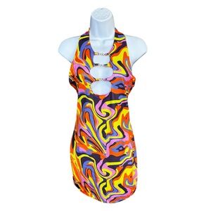 Vibrant Multicolor Halter Dress